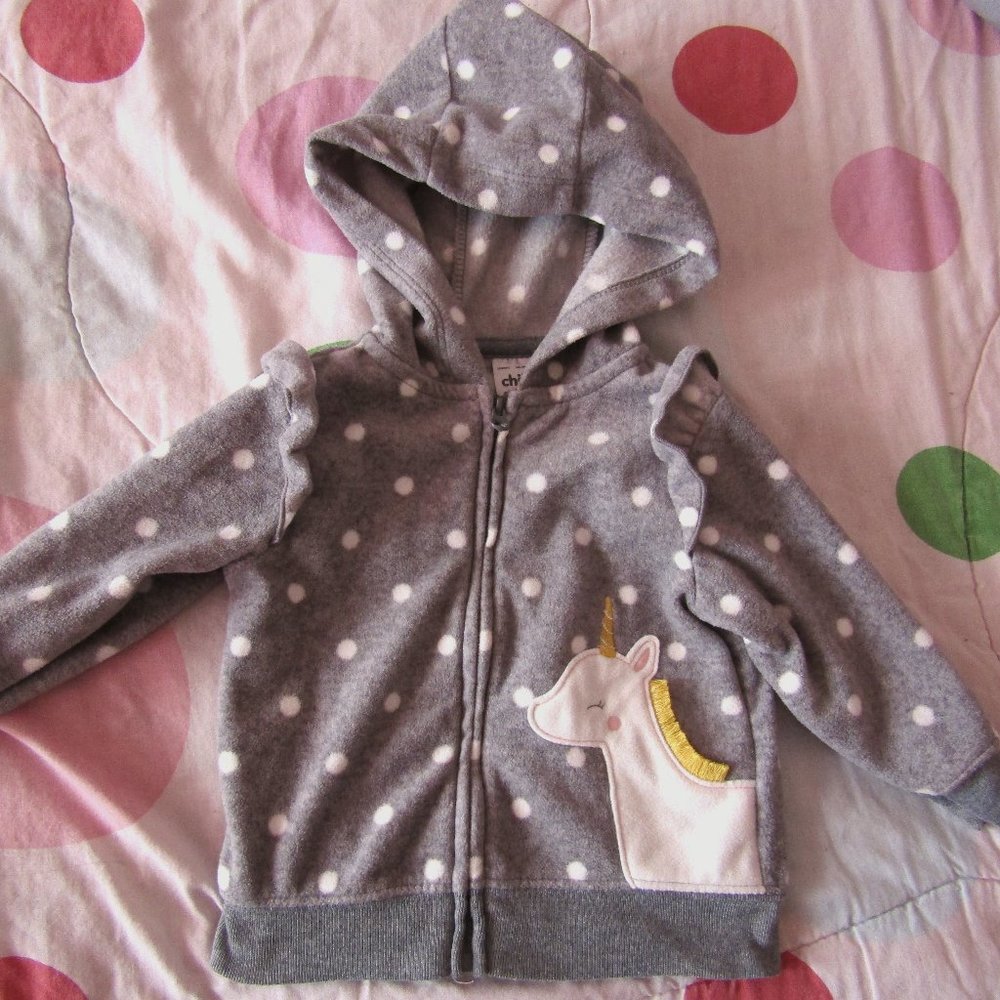 Carter's 3-6 Months Gray Polka Dot Unicorn Hoodie